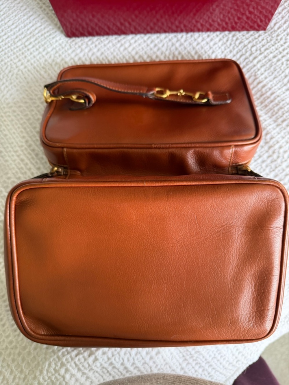 Gucci Brown Leather Horsebit Top-Handle Vanity: Gold Hardware, Suede Interior - Picture 7 of 8